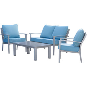 yohan brushed aluminum patio furniture 4 piece deep seating group with cushion - Modern Aluminum Patio Furniture yohan brushed aluminum patio furniture 4 piece deep seating group with cushion - Modern Aluminum Patio Furniture