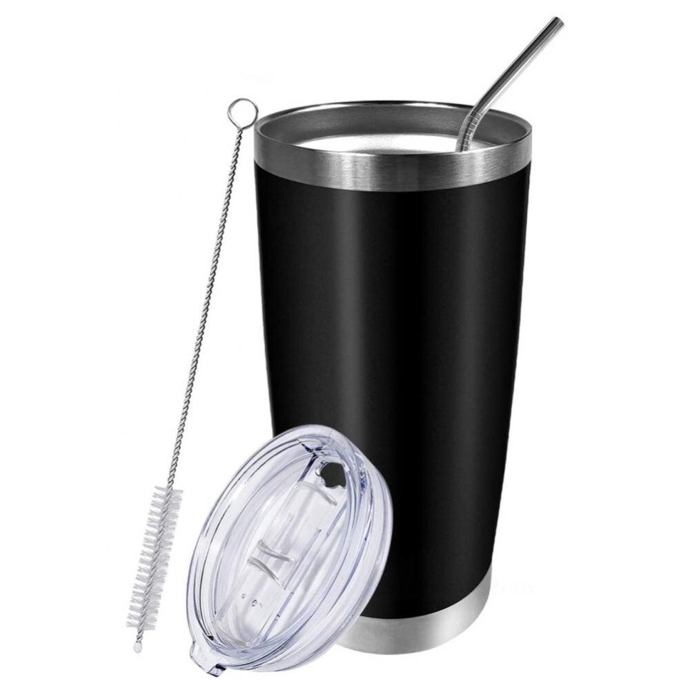 3 Straws & 1 Brush SIMPLE DRINK Stainless Steel Insulated Tumbler 2.0 20oz Travel Coffee Mug Cup with 2 Lids