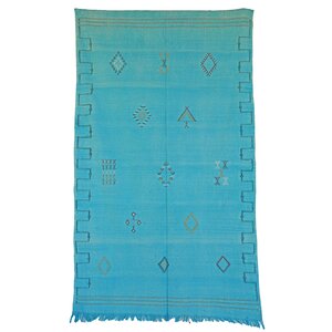 Moroccan Hand Woven Silk Teal Area Rug