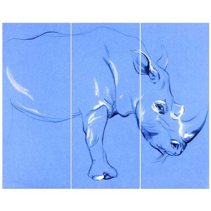 East Urban Home Animals Rhinoceros Painting Oil Painting Print