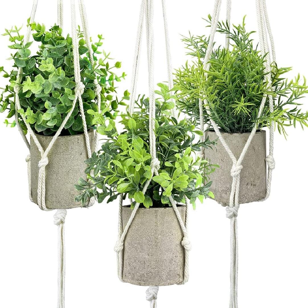 3 Mini Potted Artificial Eucalyptus Plants Plastic Fake Green Rosemary Plant 