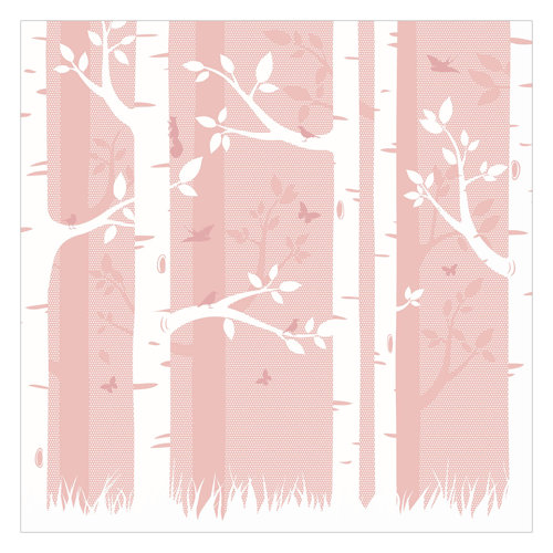 Pink Birch Forest with Butterflies and Birds 3.36m x 3.36m Textured Matte Peel & Stick Wall Mural East Urban Home