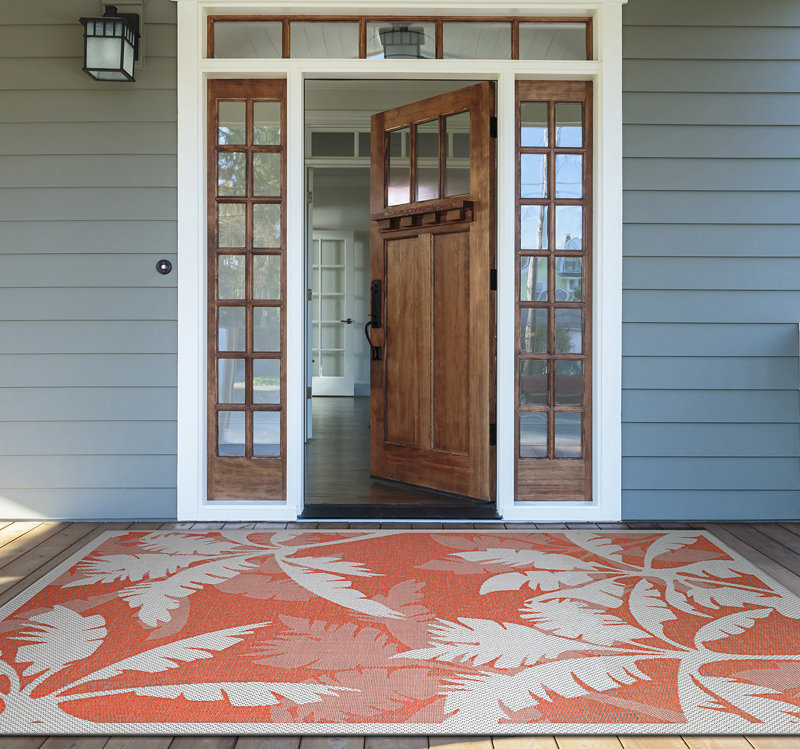 Waddington Floral Ivory Orange Indoor Outdoor Area Rug Rug Size: Rectangle 5'3" x 7'6"