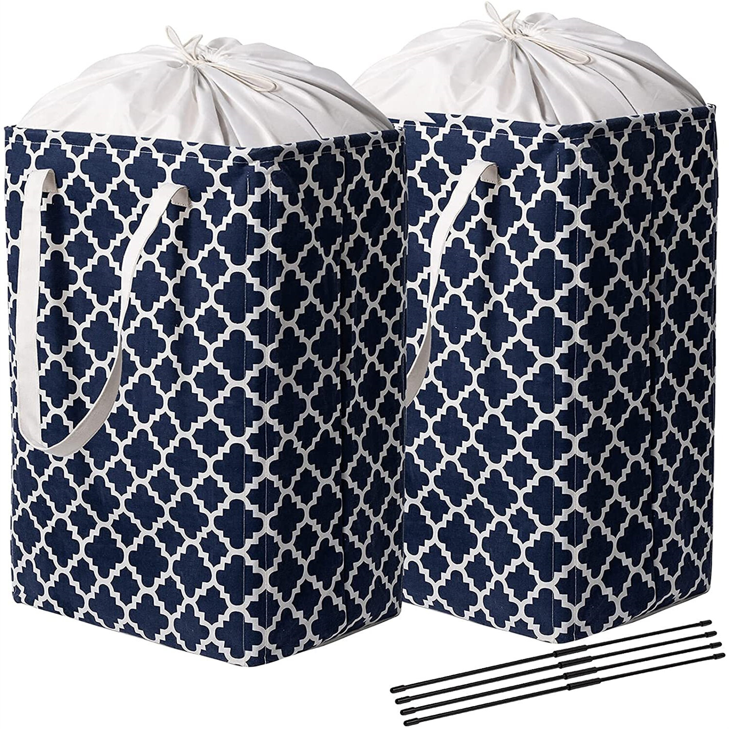 Freestanding Laundry Hamper With Support Rods ELONG HOME Laundry Basket 2 Pack Black Anti-dust Dirty Clothes Hamper with Easy Carry Handles 