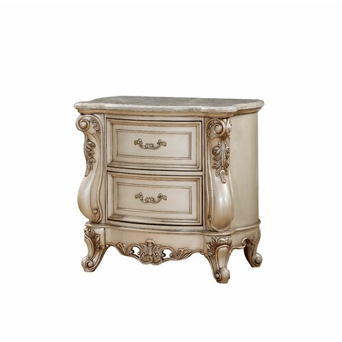 Rosdorf Park 20 X 34 X 32 Antique White Wood Nightstand W Marble Top Wayfair Ca