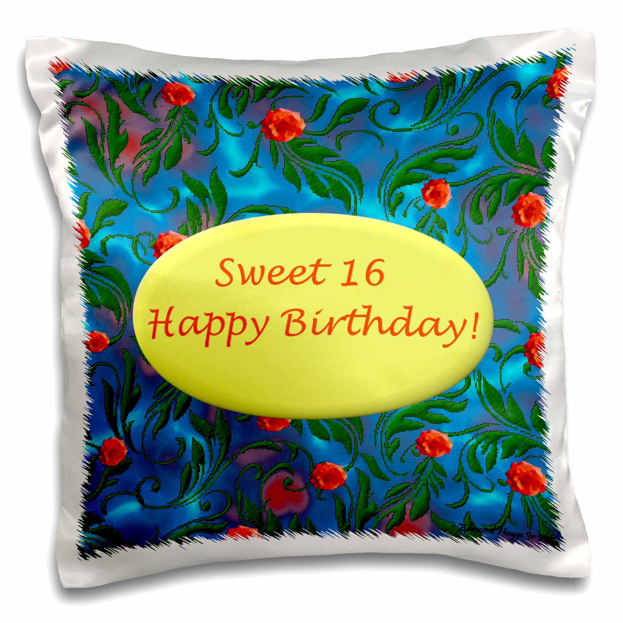 The Party Aisle Sweet 16 Happy Birthday Floral 16 Throw Pillow