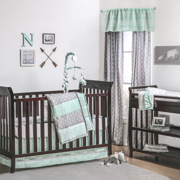 Nursery Mint Green And Gold Tailored Crib Dust Ruffle By The