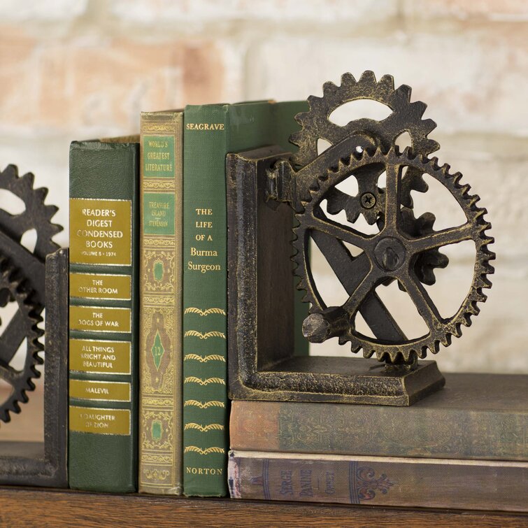 15 Inch Design Toscano QH9631 Industrial Gear Steampunk Decor Bookends Multicolored Set of Two