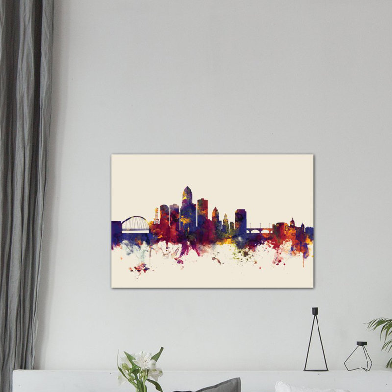 East Urban Home Skyline Series Des Moines Iowa Usa On Beige Painting Print On Wrapped Canvas Wayfair