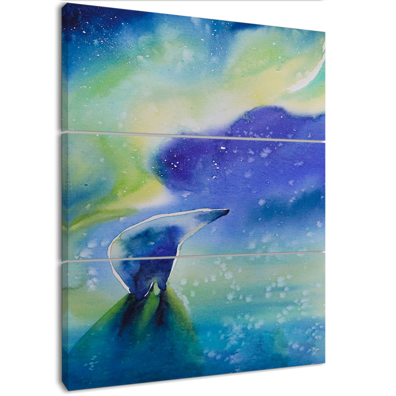 East Urban Home Polar Bear With Aurora Borealis Oil Painting