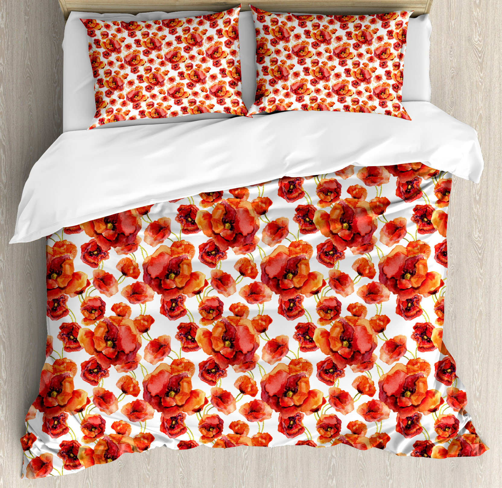 Poppy Floral Summer Duvet Quilt Cover Bedding Bed Linens Set