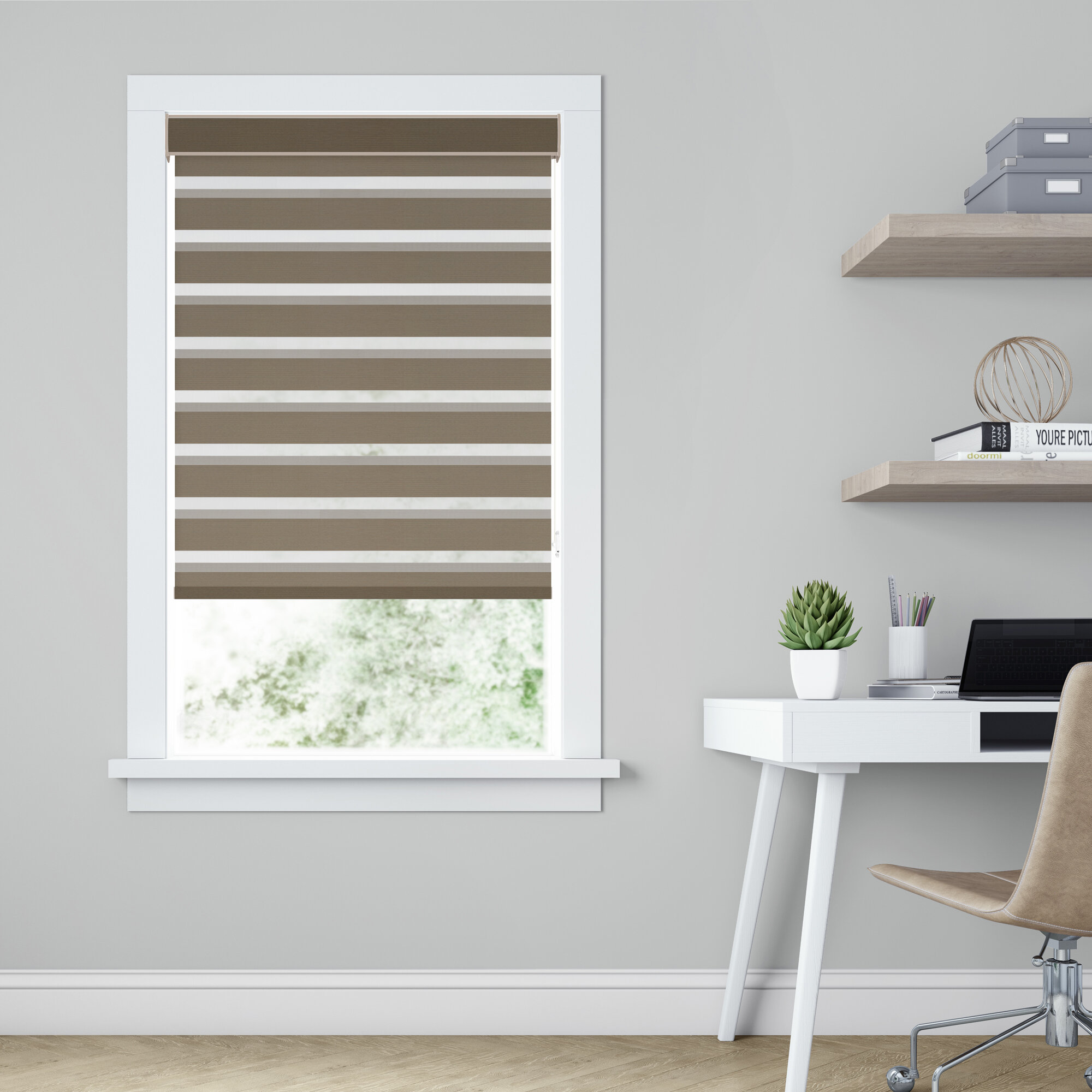 LEVOLOR Custom Cordloop Room Darkening Banded Roller Shades, Brilliance ...