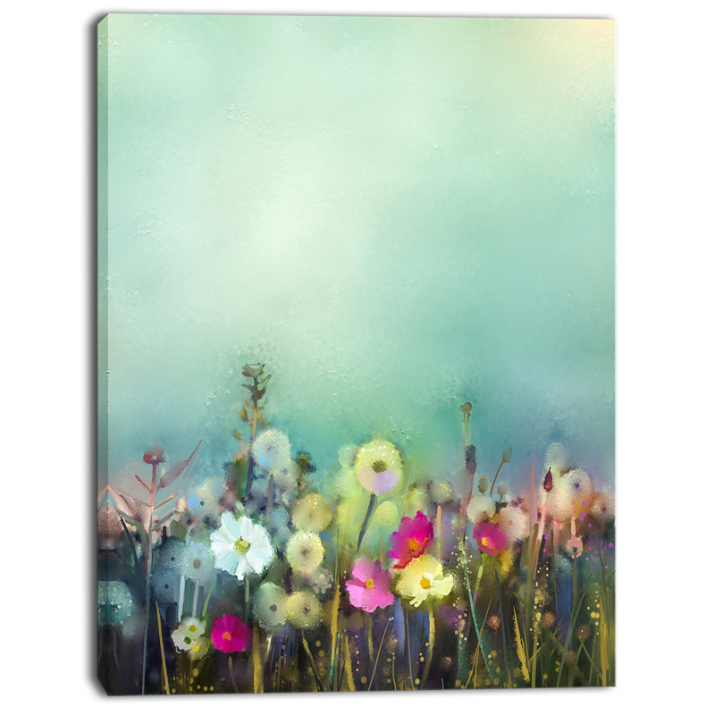 Designart Dandelion Poppy And Daisy Flowers Painting Print On