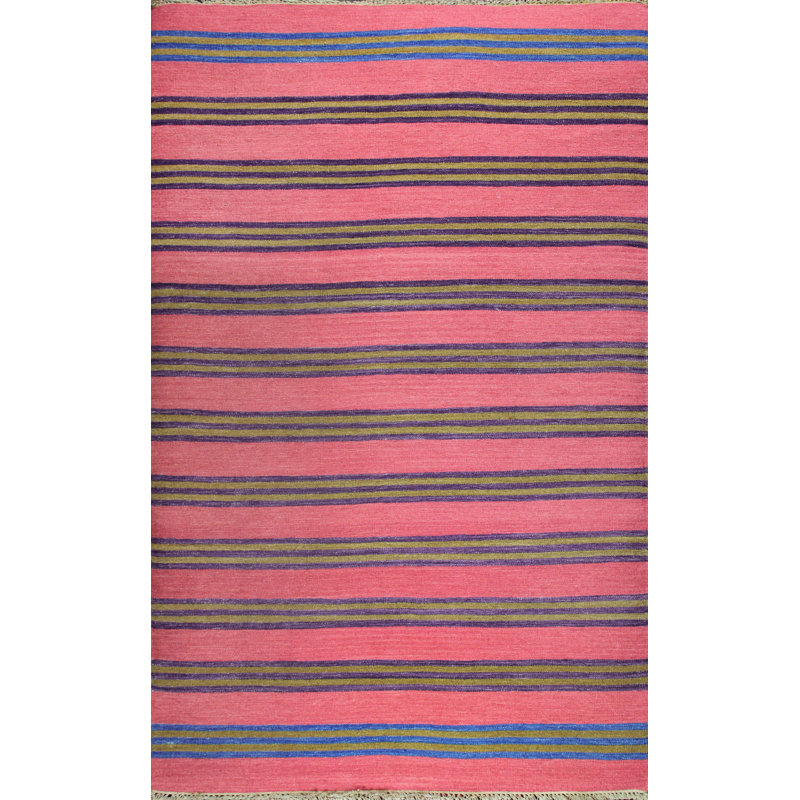 Union Rustic Patridge Striped Handwoven Wool Pink Blue Area Rug Wayfair