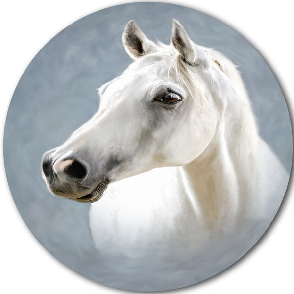 Designart A White Horse Alone Painting Print On Metal On Metal
