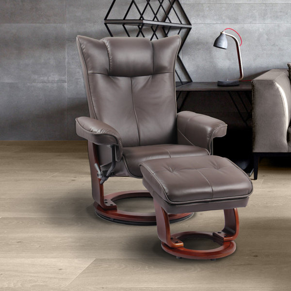 Red Barrel Studio Souris Genuine Leather Manual Swivel Recliner With Ottoman Wayfair