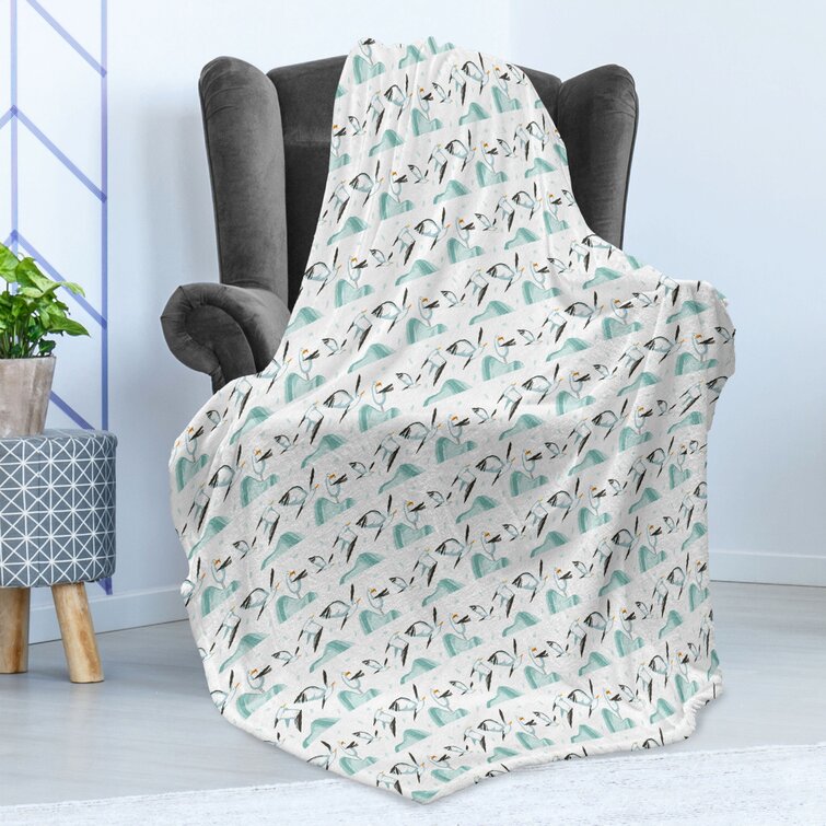 Cozy Plush for Indoor and Outdoor Use Teal Olive Green Marine Themed Cartoon Design with Seagulls Flying Over Waves 50 x 60 Ambesonne Bird Soft Flannel Fleece Throw Blanket 
