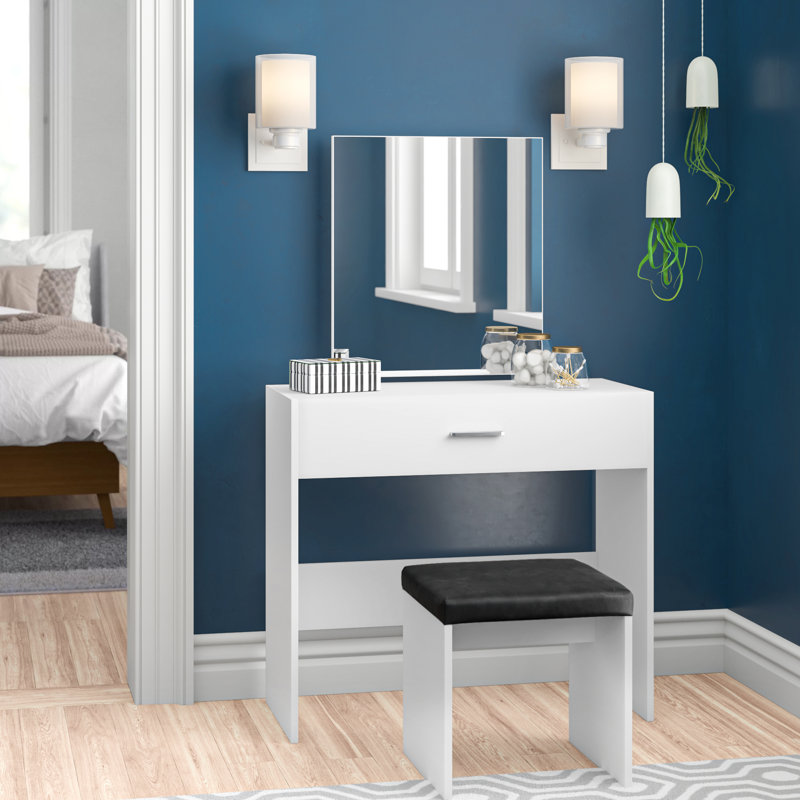 Dressing table set vanity set with mirror dressing table with 2 sliding drawers makeup table and canora grey garver vanity set w/ stool, wood in coffee, size 52h x 35w x 16d | wayfair. pascal compact dressing table set with mirror