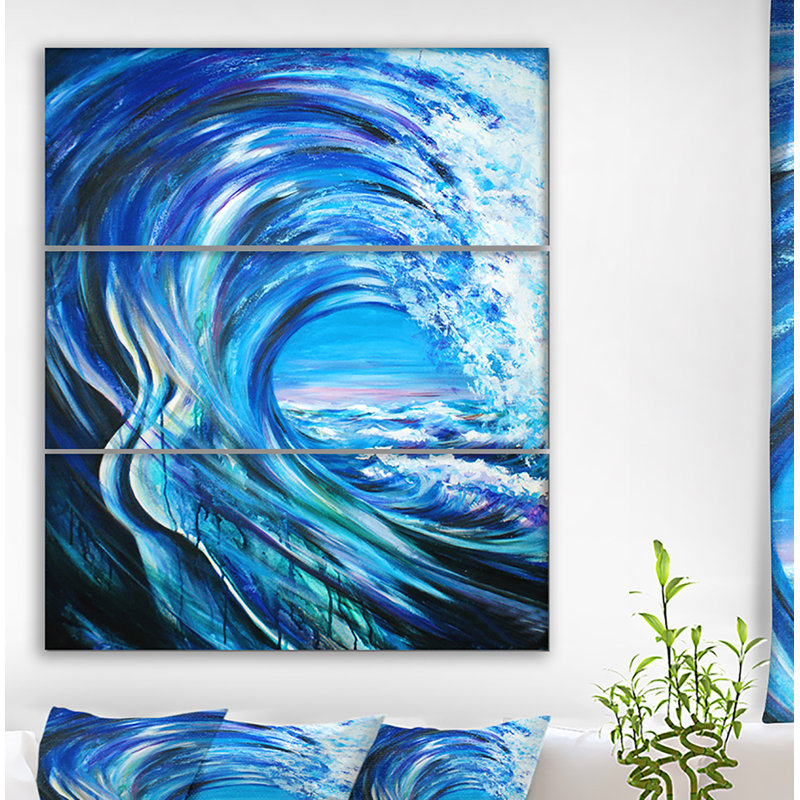 East Urban Home Large Blue Wave Oil Painting Print Multi Piece