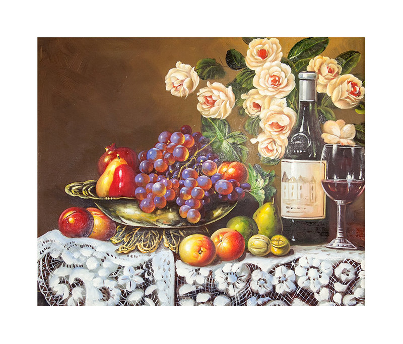 The Silver Teak Wine And Fruit Basket Framed Oil Painting Print