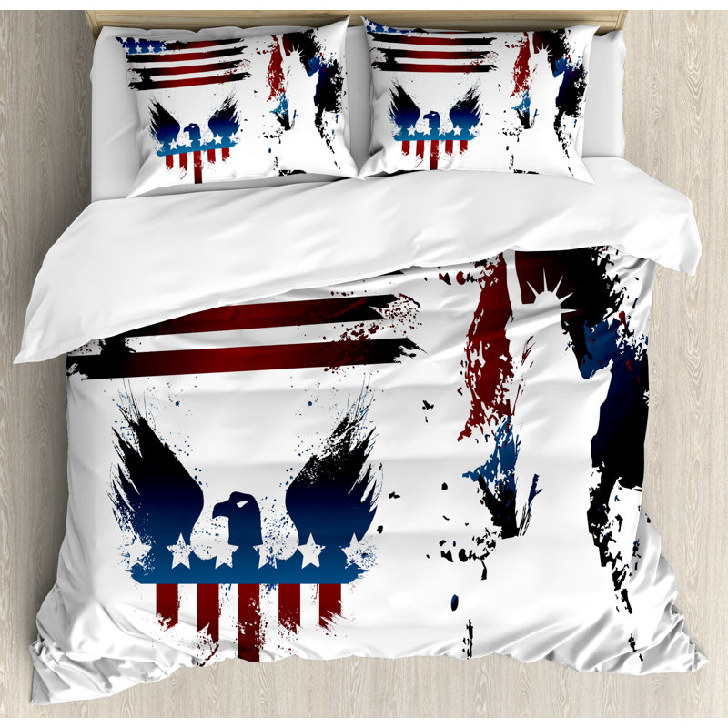 Ambesonne American Flag Set With Bald Eagle Symbol And Stripes Stars Statue Of Liberty Grunge Duvet Cover Set Reviews Wayfair