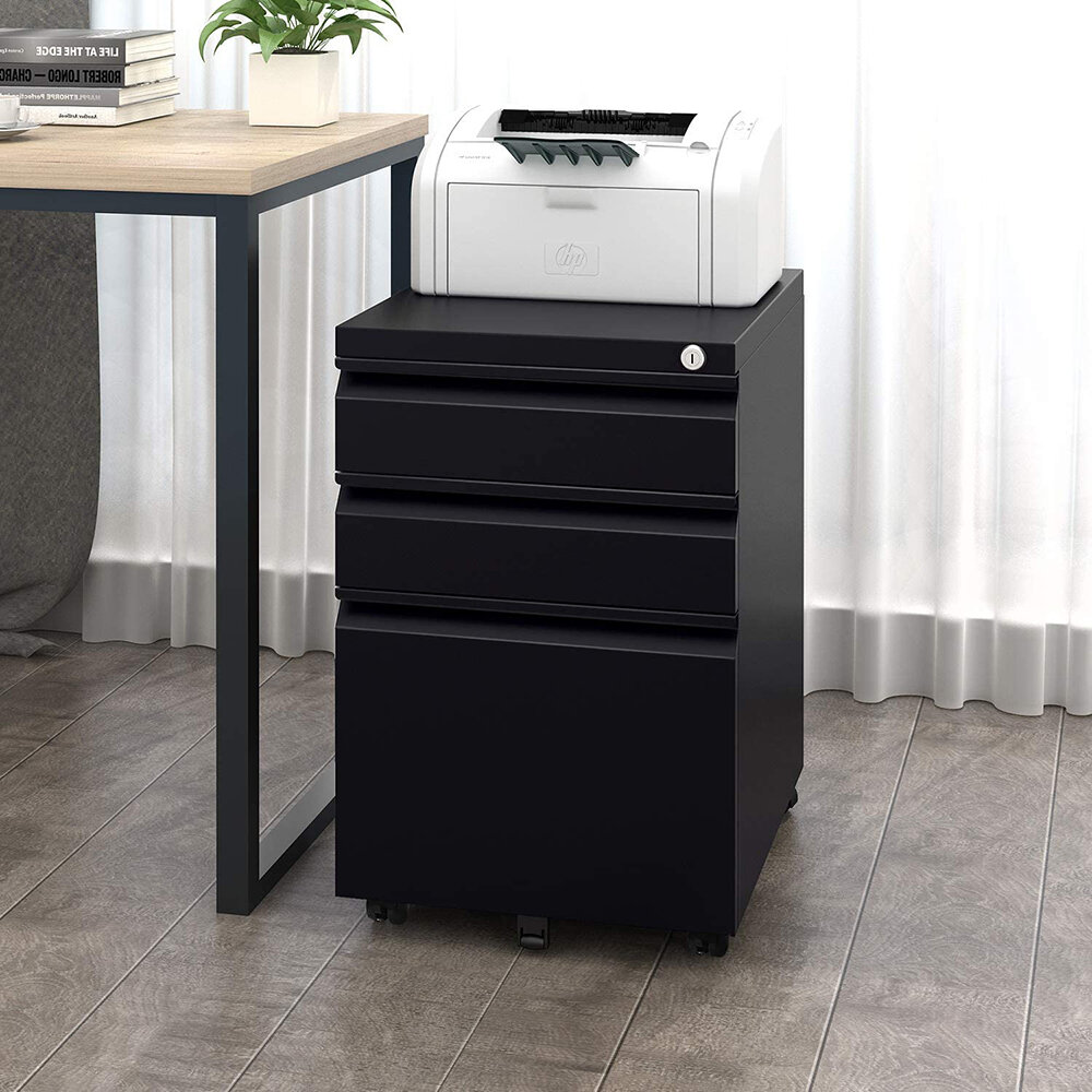 Latitude Run 3 Drawer Mobile File Cabinet With Lock Metal Filing Cabinet With 5 Rolling Caster For Letter A4 Or Legal Size Files White Black Wayfair Ca