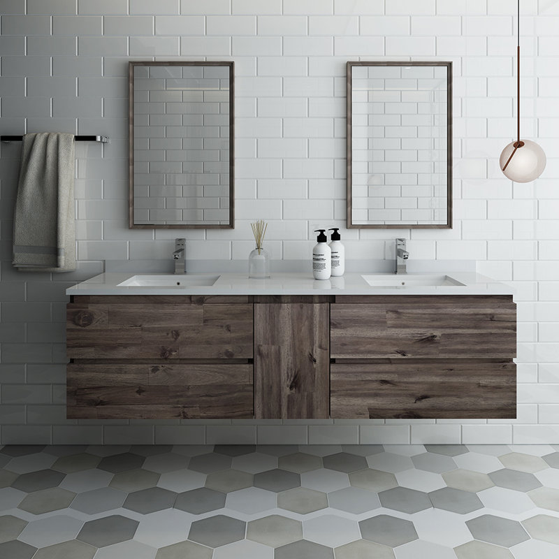 Fresca Formosa 72 Wall Mounted Double Bathroom Vanity Set With Mirror