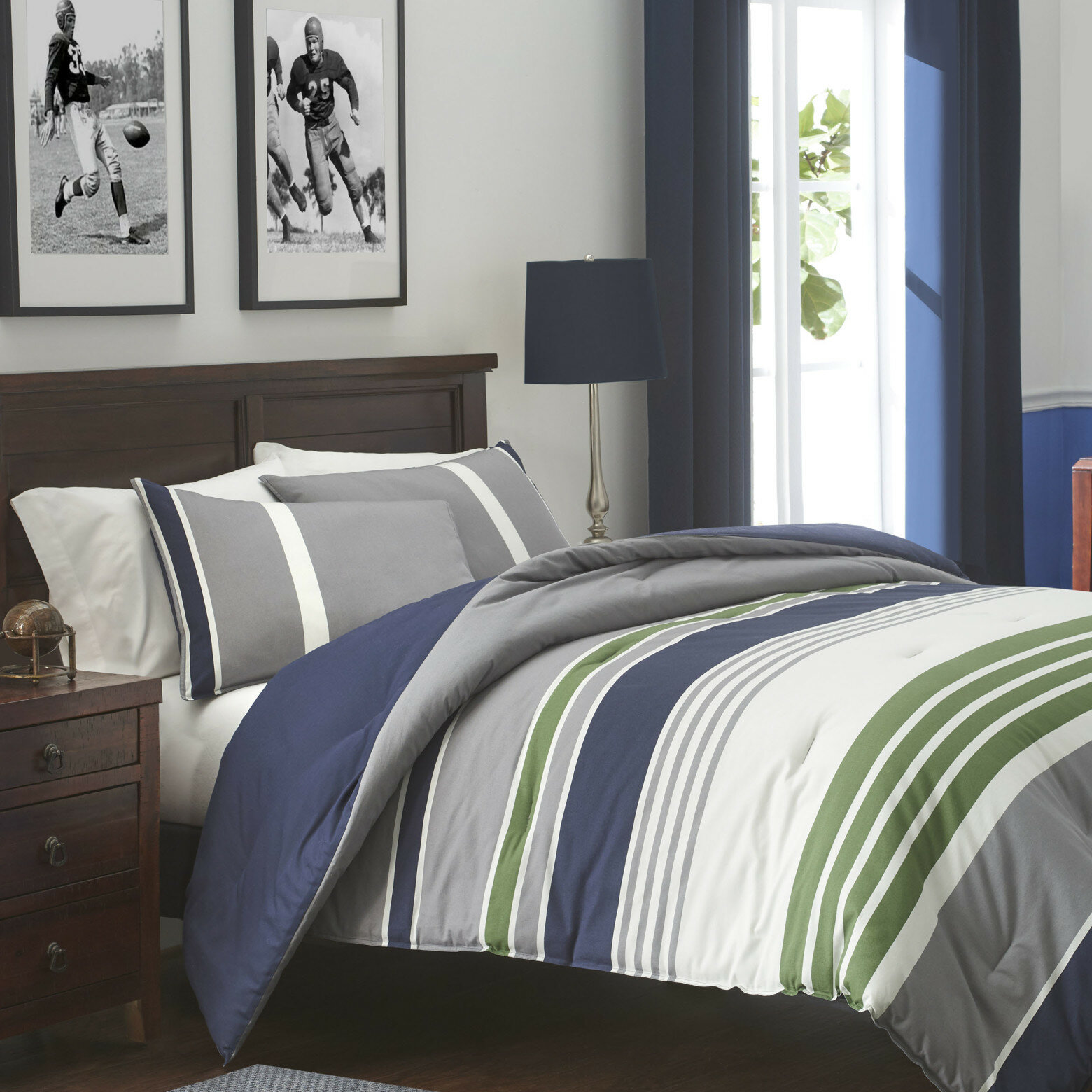 Izod Gray Blue Green 100 Cotton Reversible Modern Contemporary Comforter Set Reviews Wayfair