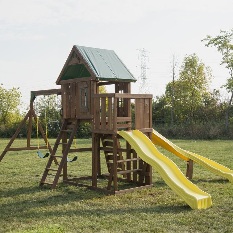 tioga fort wooden play swing set