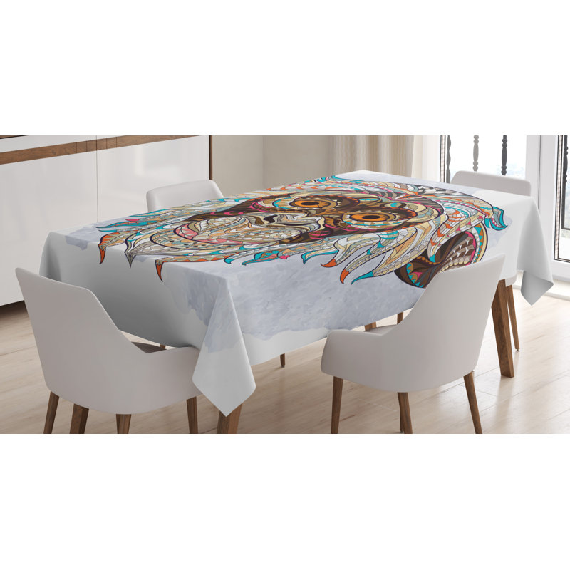 East Urban Home Ambesonne Grunge Tablecloth Patterned Head Of A Monkey On The Grunge Background Totem Illustration Rectangular Table Cover For Dining Room Kitchen Decor 52 X 70 Teal And Brown