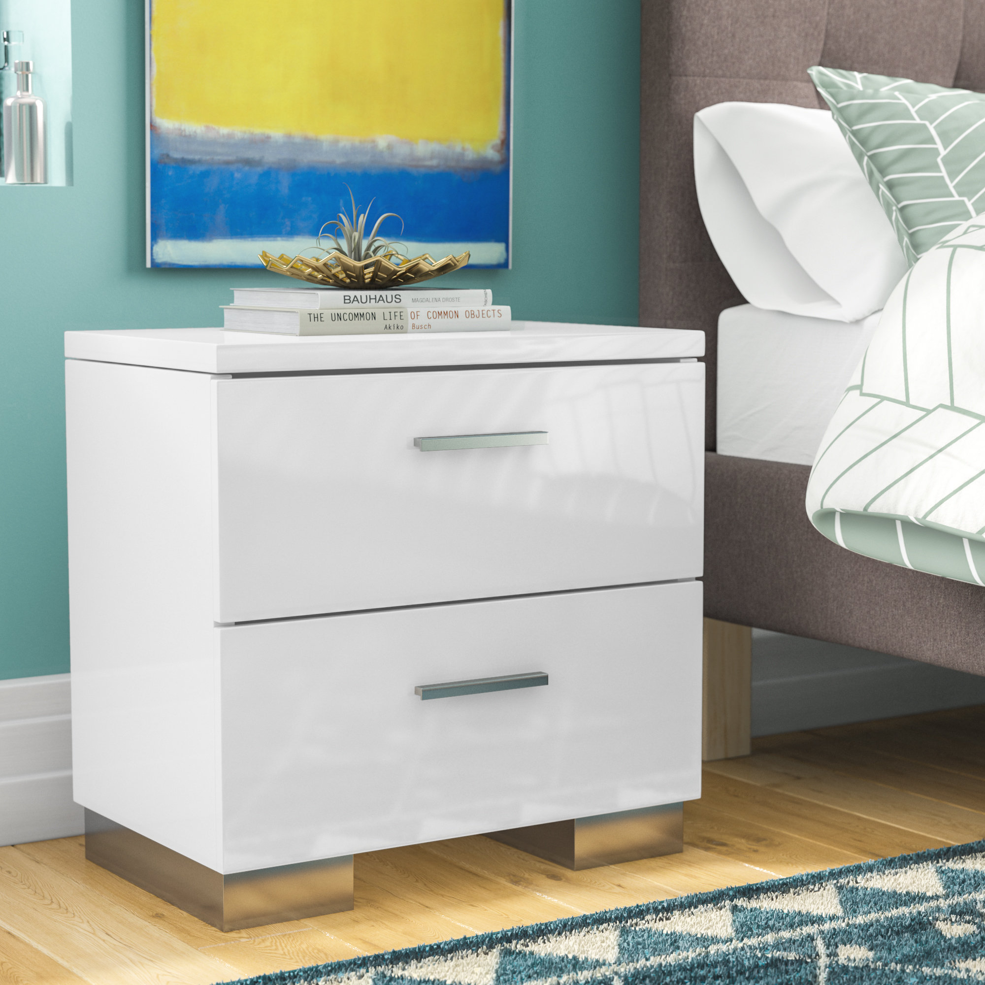 high gloss white night stand