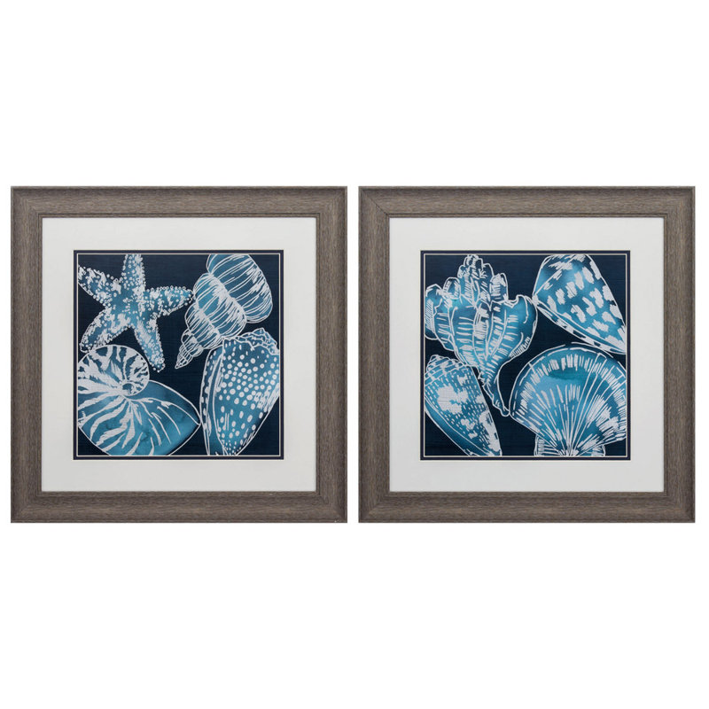 Highland Dunes Marine Shells 2 Piece Picture Frame Graphic Art Print Set On Paper Wayfair