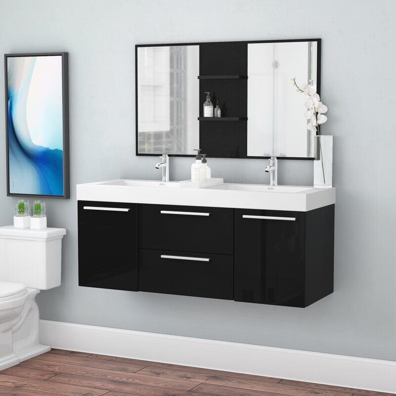waldwick 54" double wall mount modern bathroom vanity set with mirror