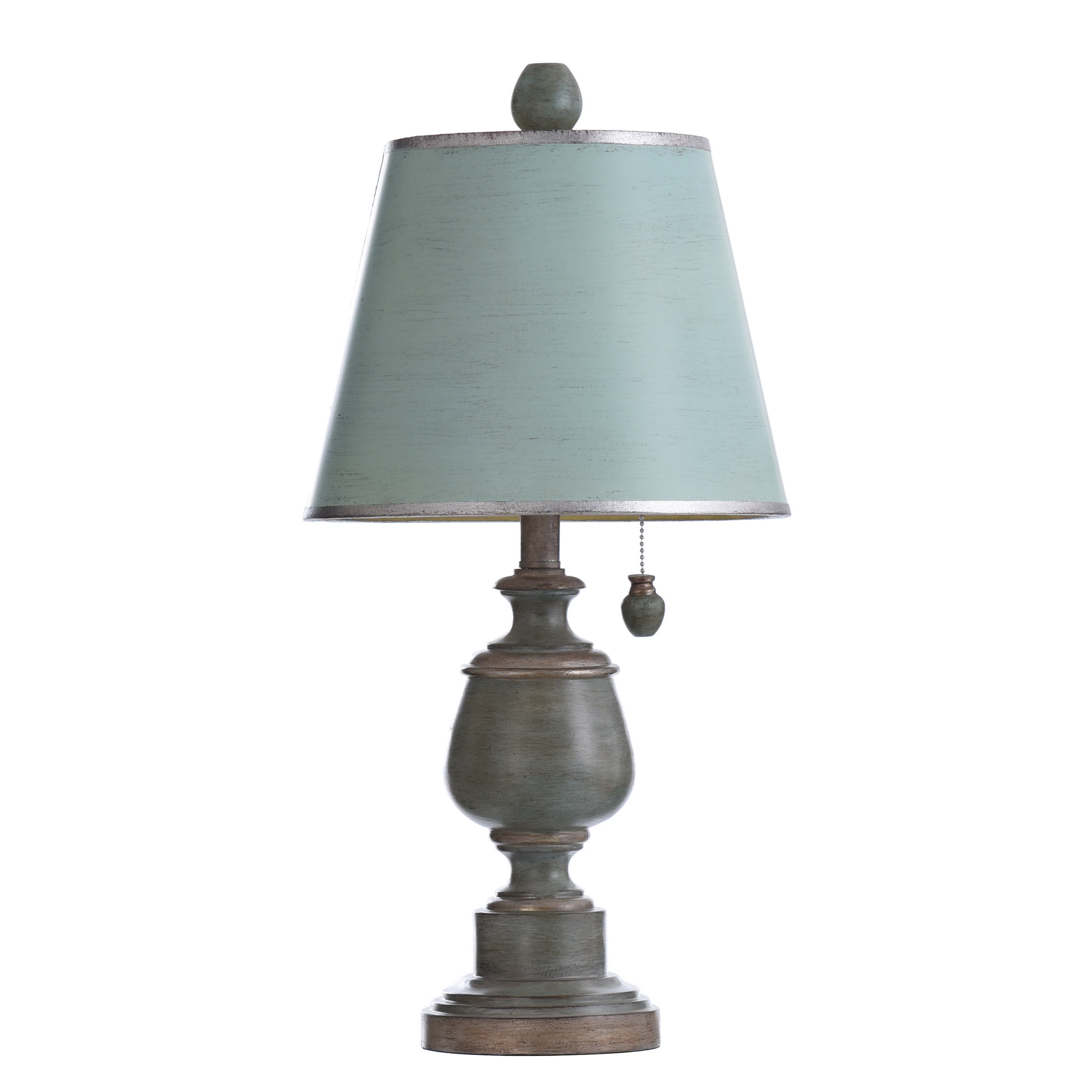 teal and silver table lamp