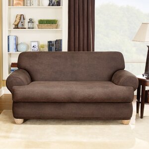 Stretch Leather T-Cushion Loveseat Slipcover