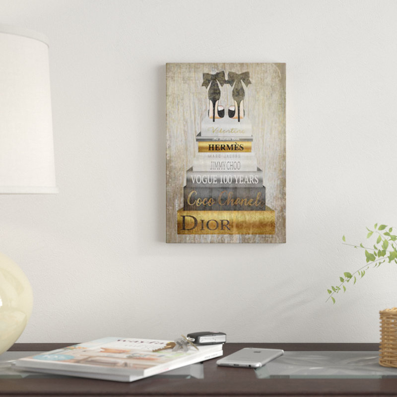 East Urban Home Bookstack Metallic Gold Graphic Art Print On