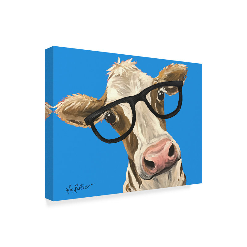 Wrought Studio Cow Glasses Blue Acrylic Painting Print On