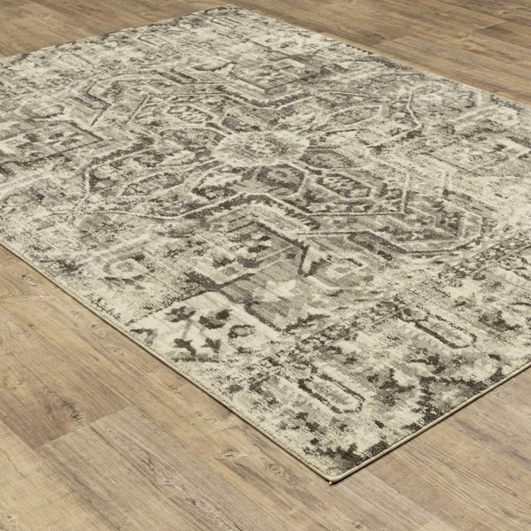Bungalow Rose Donall Oriental Area Rug in Charcoal/ Ivory | Wayfair Donall Oriental Area Rug in Charcoal/ Ivory