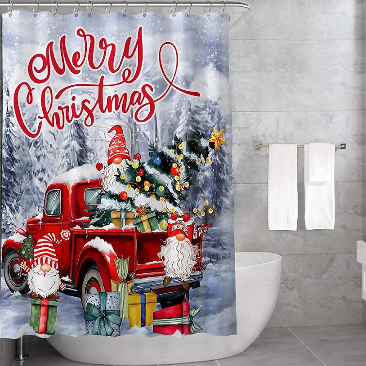 Christmas Snow Waterproof Fabric Shower Curtain Bathroom Mat Home Decor 72x72" 