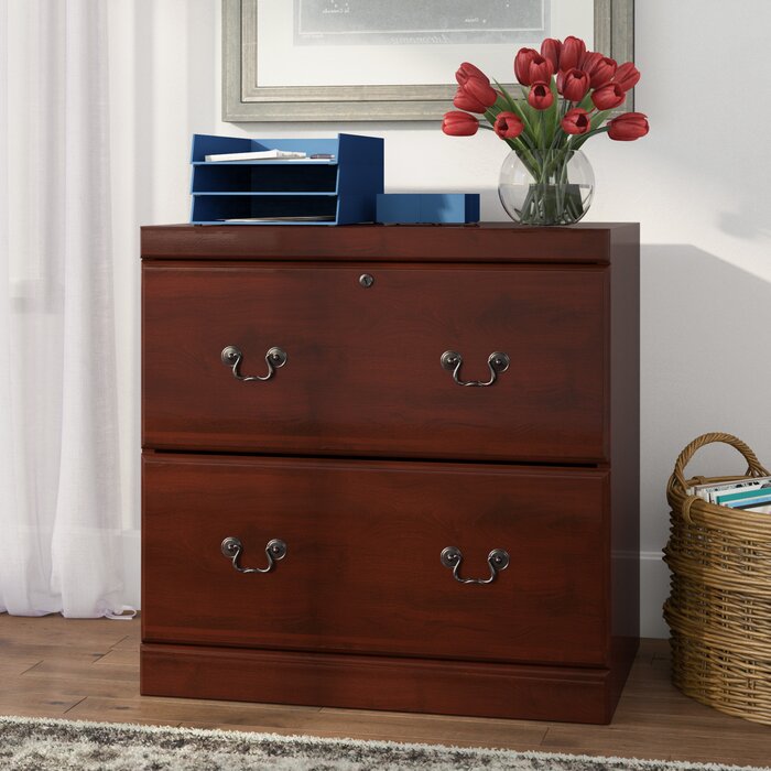 Cherry Finish 2 Drawer Wooden Vertical File Cabinet With Locker