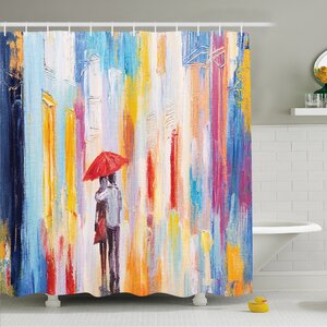 Home Silhouette of Love Couple in Street Rainy Day Romance in Urban City Life Design Shower Curtain Set