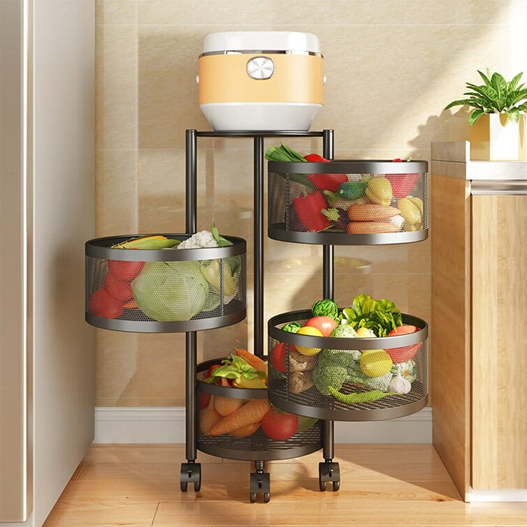 LSYFCL Rotatable Kitchen Trolleys with Wheels,Multi-Layer Metal Mobile Storage Cart for Fruit Vegetable Kitchensfoldable cart Utility Shelves Color:5f 