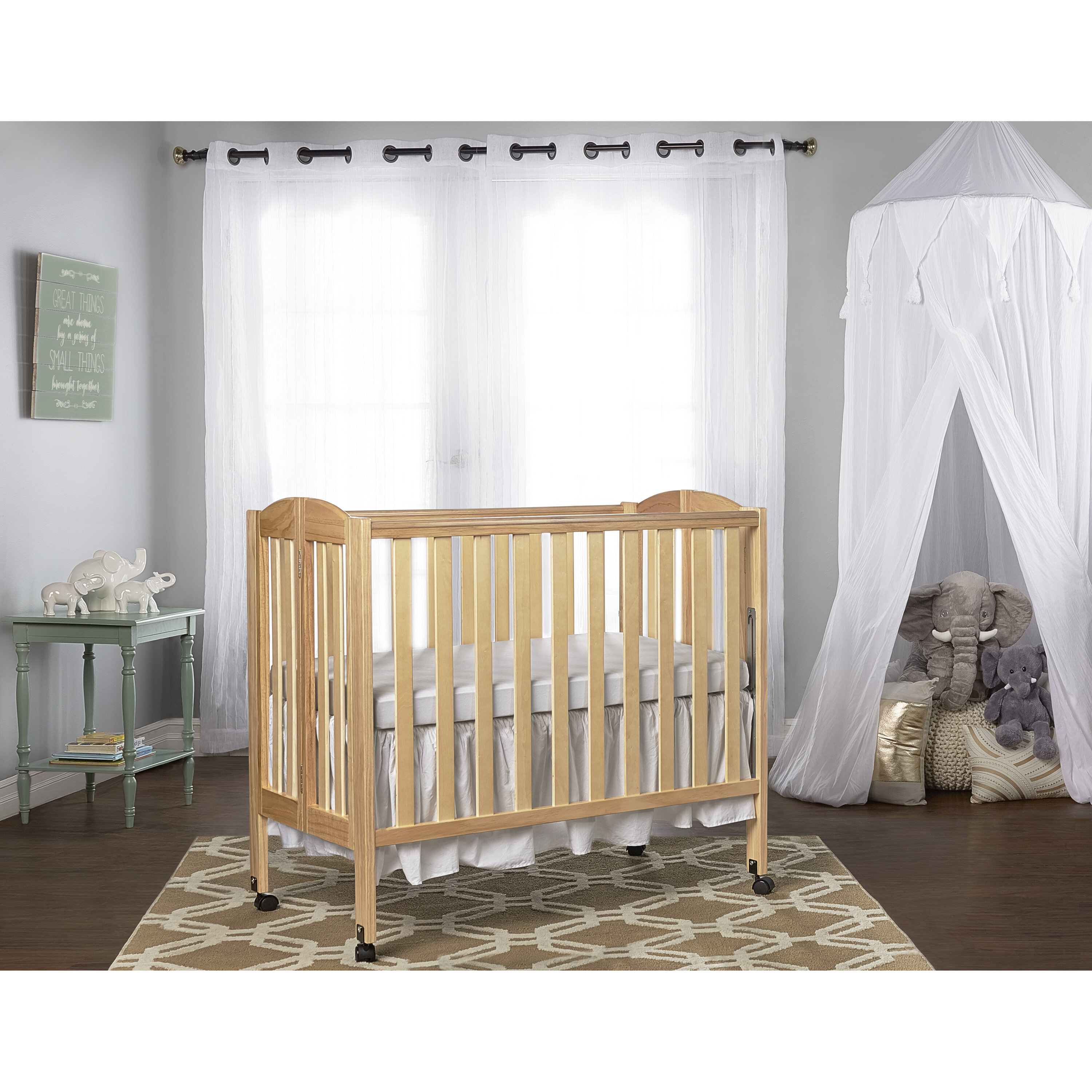 Dream On Me 2 in 1 Lightweight Folding Portable Stationary Side Crib 