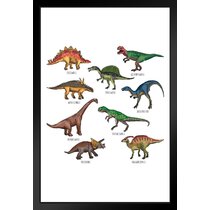 9 panels showing different dinosaurs with black borders in cotton 