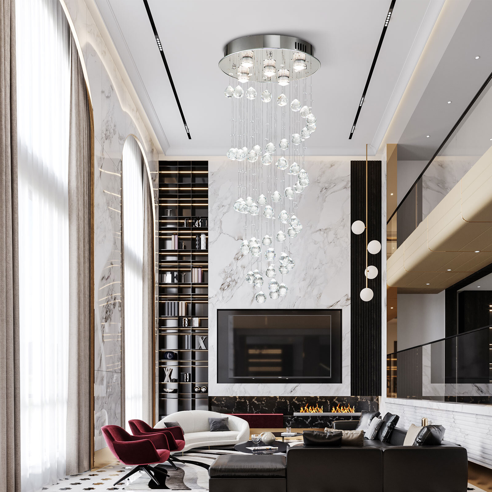 Luxury Crystal Chandelier Pendant Ceiling Lamp Light Rain Drop Spiral Lighting 