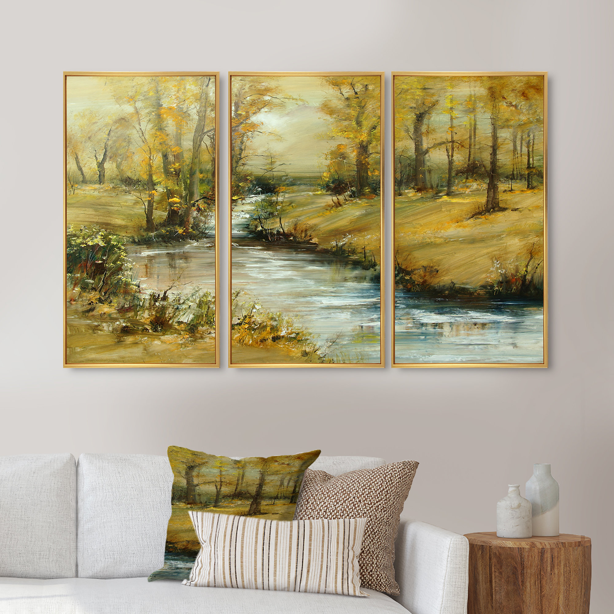 Loon Peak® Brook In Autumn Oil Painting - 3 Piece Floater Frame ...