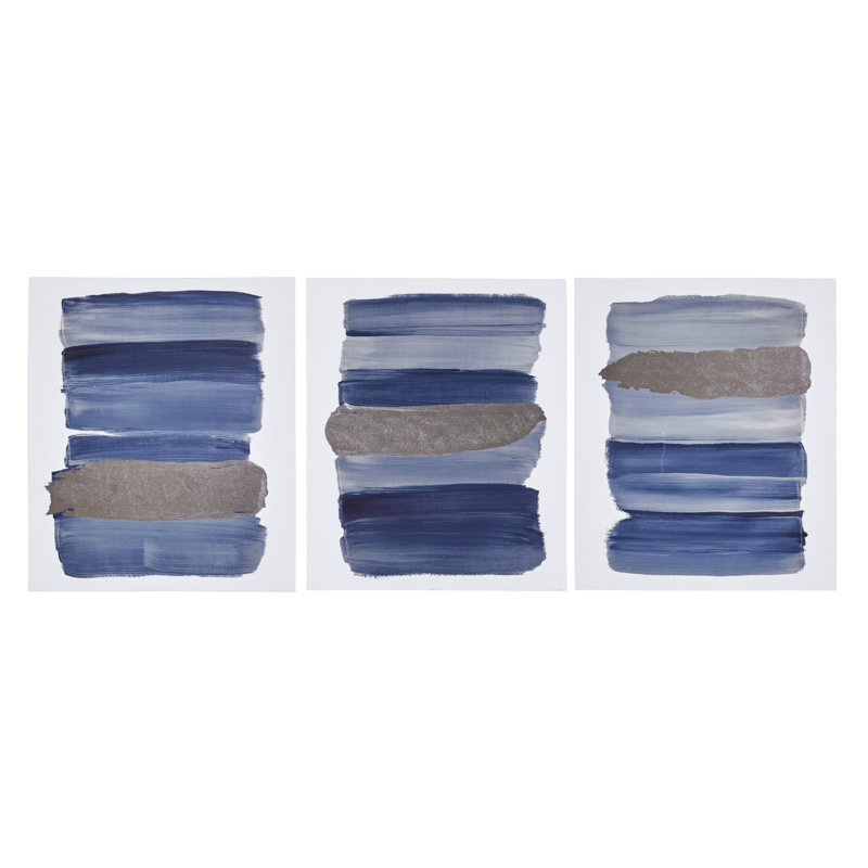 Orren Ellis Traveling Road Navy 3 Piece Wrapped Canvas