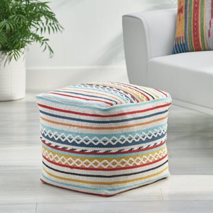 Vibrant Global Stripe 18-inch Square Pouf Multi Color Cotton One Pillow Handmade Vibrant Global Stripe 18-inch Square Pouf Multi Color Cotton One Pillow Handmade