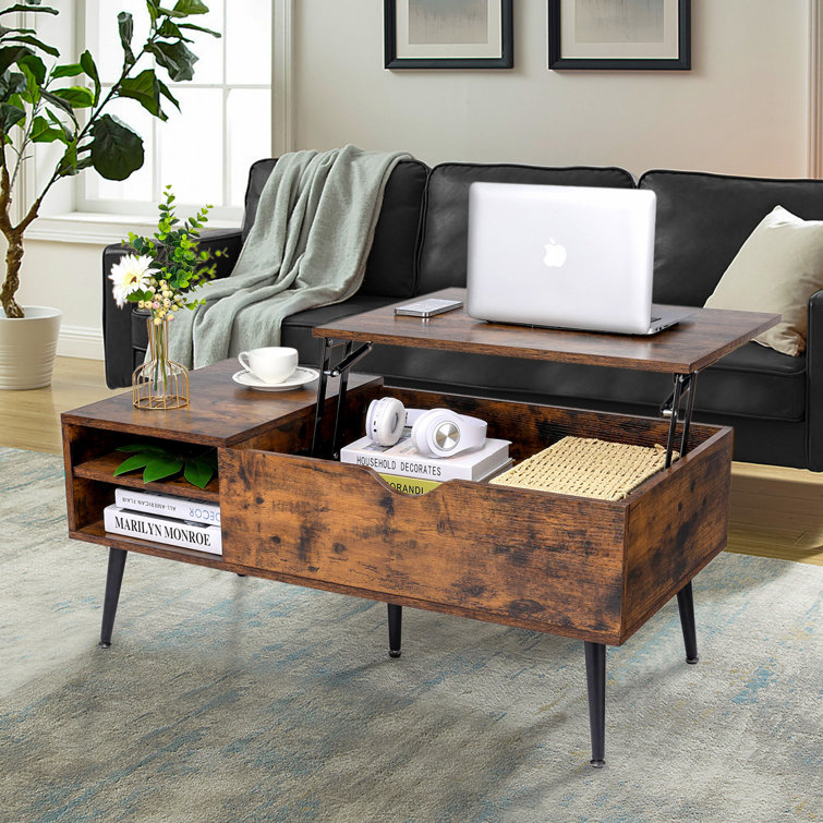 Lift Top Coffee Table Hidden Compartment Storage Shelves Modern Furniture Living 