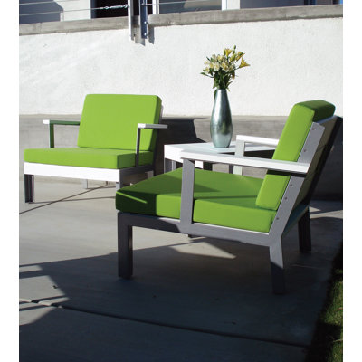 Etra Patio Chair with Cushions Modern Outdoor Frame: Stainless Steel, Surface: Brazilian Walnut, Fabric: Lime